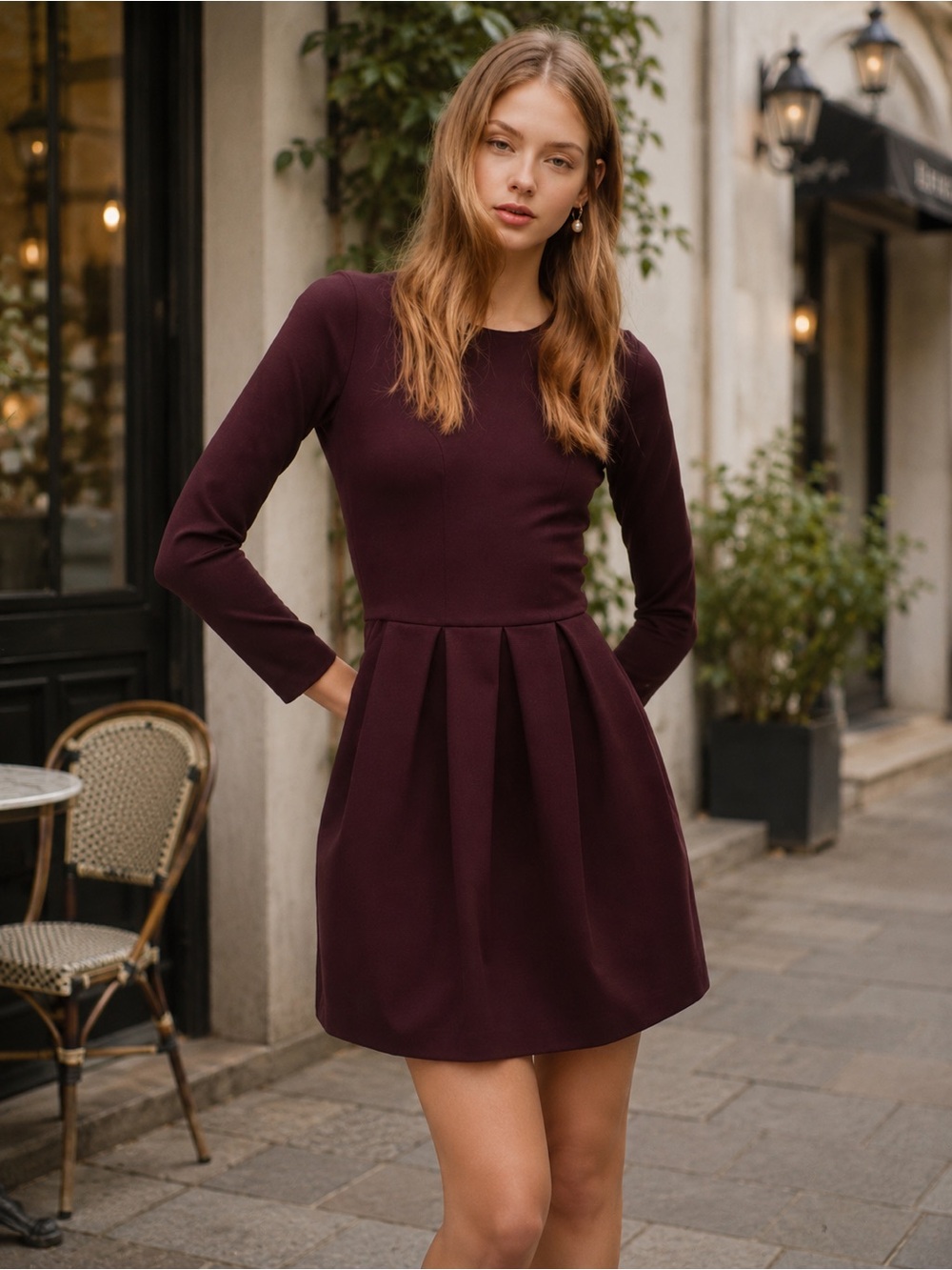 New Aritzia Sunday Best Tartine Long Sleeve Dress burgundy/plum color Sz XS 00